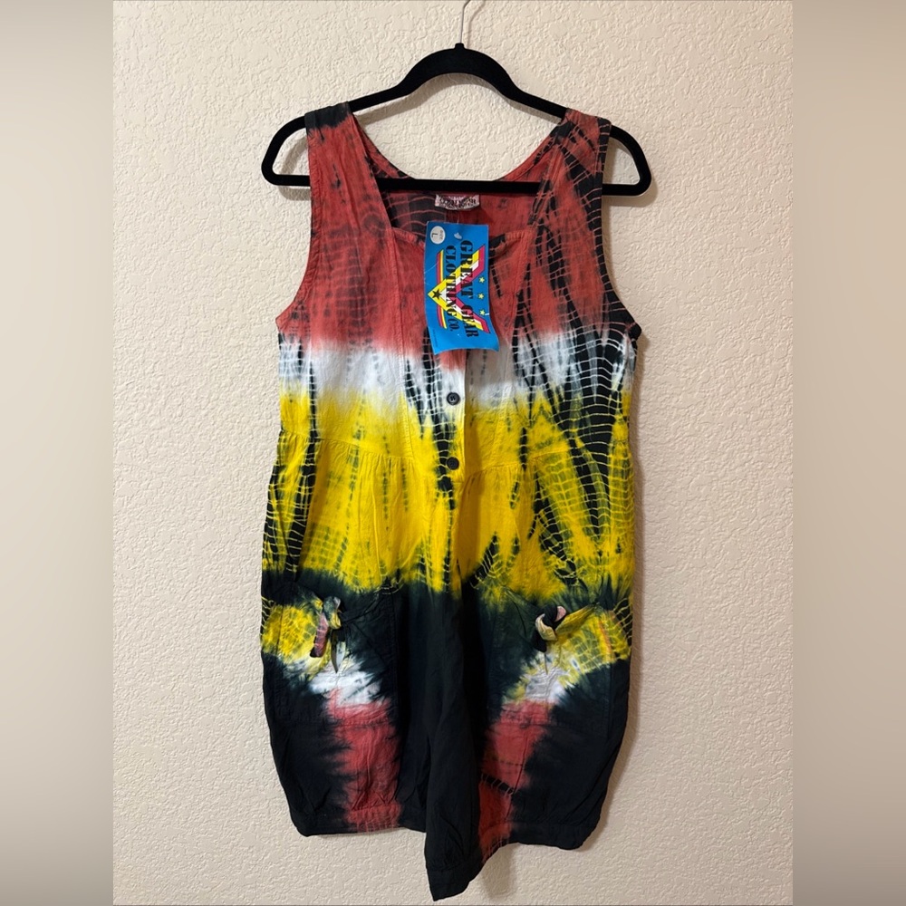 Vintage NWT Great Gear Clothing‎ Co Tie Dye Bow Shorts Jumpsuit Deadstock Sz L